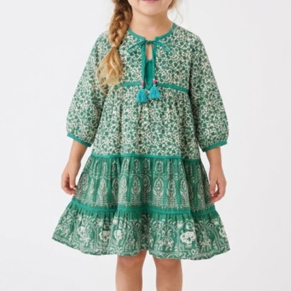 Pink Chicken Girl's Green Floral Boho Dress Size 3Y